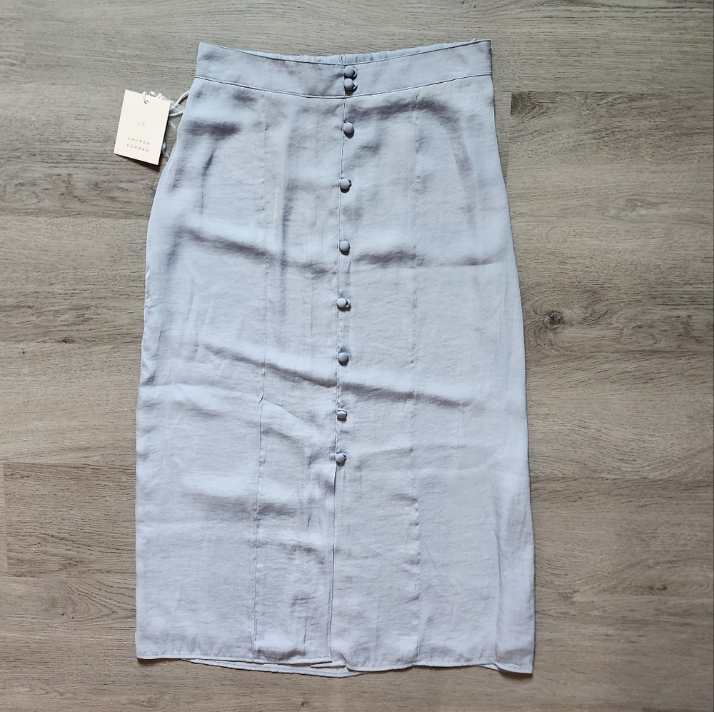 LC Lauren Conrad Light Blue Button-Front Midi Skirt